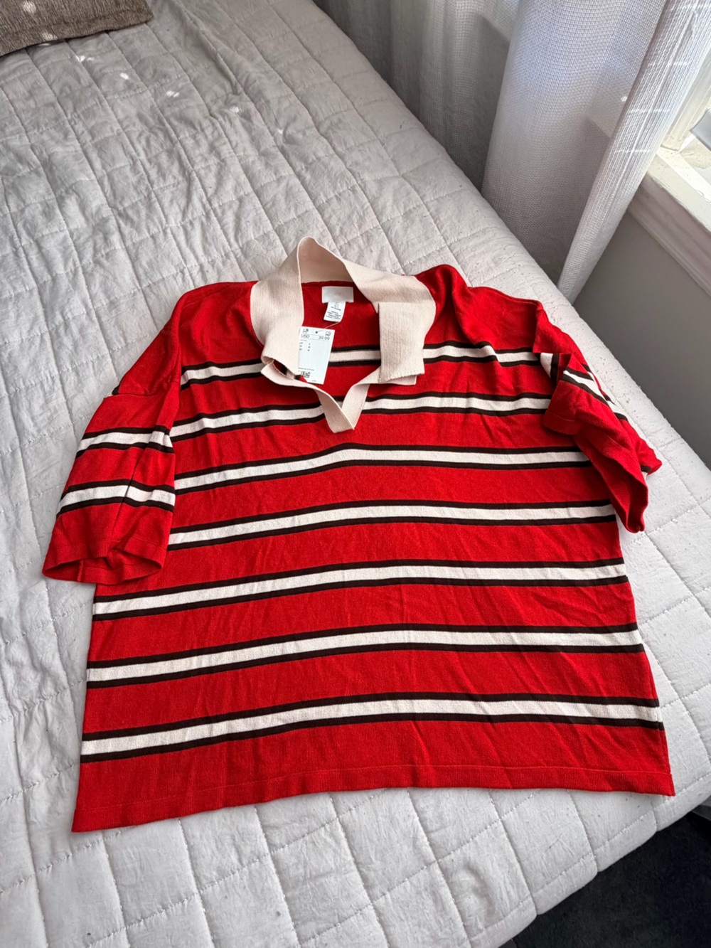 H&M Red Striped shirt with Cream & Black Bands